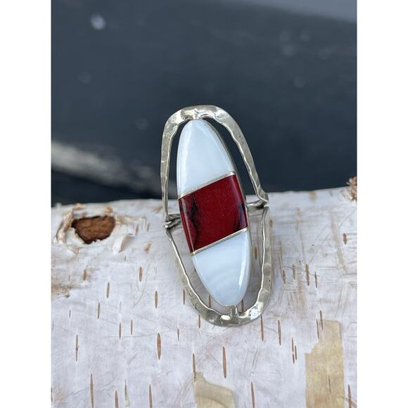 Vintage TAXCO Mexico 925 Sterling Silver FLIP Ring MOP Jasper Black Onyx sz 5.5 - Picture 2 of 9